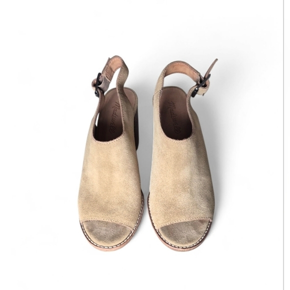 Madewell Cary Genuine Suede Leather  Sling Back Peep Toe Block Heel Sandals 7.5 - Picture 6 of 13